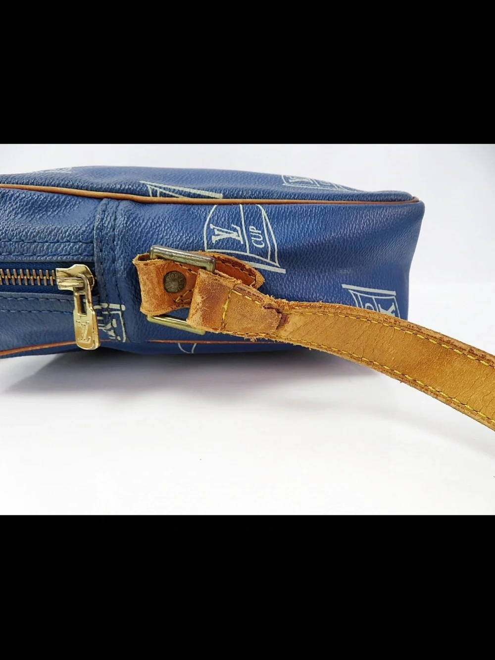 Louis Vuitton Blue and Tan Messenger Bag with LV Cup Motif
